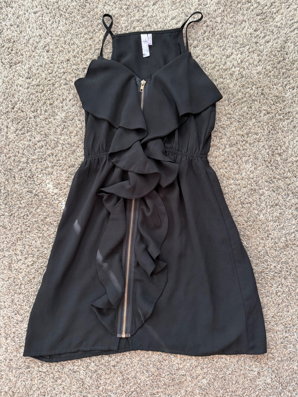 Alya Black Ruffle-Front Zip Mini Dress